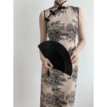 Vasarą Moterys, Seksualus, Be Rankovių Qipao Aukštos Split Klasikinis Gėlių Spausdinti Kinijos Suknelės Tradicinių Slim Mandarinų Apykaklės Cheongsam