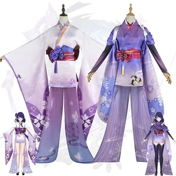 Genshin Raiden Ei Beelzebul Cosplay Kostiumų Kimono Pilnas Komplektas Tinka Genshin Poveikio Raiden Makoto Baal Cosplay Batai