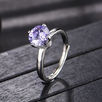 Naujas aštuonių širdis ir aštuonias rodykles, padengtą PT950 imitacija, mėlynos-violetinės spalvos keitimas diamond atidaryti žiedas moteris