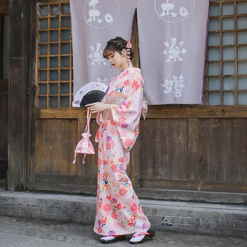 Sakura Mergina Kimono Suknelę, Mėnesiena Gėlių Japonų Stiliaus Yukata Chalatas Moterims Gėlių Spausdinti Haori Japonija Vienodas Cosplay Kostiumas