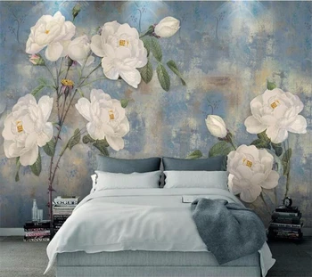 wellyu Užsakymą tapetai Skandinavų derliaus akvarelė gėlių sienos dažytos naftos tapyba, Dekoratyvinės baltosios rožės tapetai обои