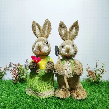 Nuolatinis Katytė Šiaudų Triušis Easter Bunny Darbalaukio Dirbtinės Gyvūnų Modelis, Modeliavimas Šiaudų Gyvūnų Statulėlės Žaislas SCVD889