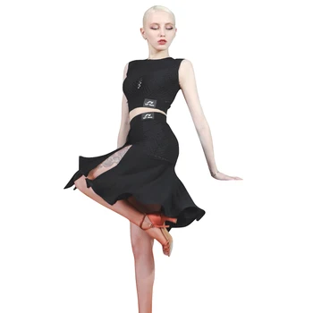 2020 Naujas Juodas Dryžuotas Atgal Lotynų Šokių Suknelė Sijonas Šokių Spektaklis Moterų Viršūnių Pramoginiai Samba Tango Kostiumai