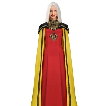 Rhaenyra Targaryen Cosplay Suknelė, Apsiaustas Suaugusių Moterų Siuvinėjimo Namas Dragon Retro Vienodas Kostiumas Helovinas Komplektai Moterų