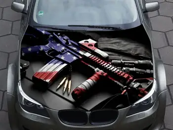 Automobilio kapoto lipdukas, įvyniojimas, decal, ginklas, amerikos vėliava, vinilo, antraštės, grafinis, sunkvežimių lipdukas, sunkvežimių grafika, variklio dangčio lipdukas, f150, CUST