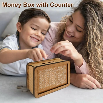 Naujos Medienos Piggy Bank Kūrybos Pinigų Laikymo Dėžutė su Numerį Lentelė Dekoratyvinis Pinigų Monetos Banko Multi-Purpose Wood Pinigų Langelį