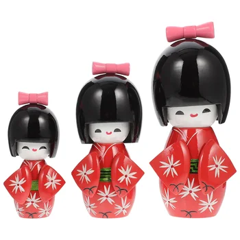 3pcs Kūrybos Medinis Japonų Kimono Doll Statulėlės Kokeshi Mergaitės Lėlės Žaislas Darbalaukio Ornamentu Vaikų Gimtadienio Dovanos