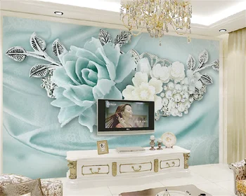 Žalsvas perlas aliejaus tapybai gėlės 3d trimatis papuošalai prabanga kambarį, miegamąjį, TV foną, sienos, sienų tapetai