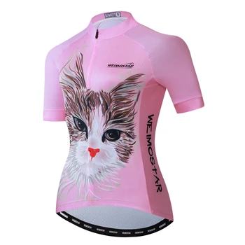 Weimostar Moterų Dviračių Džersis 2021 Trumpas Rankovės Kalnų Dviračių Shirt Ladies Cycling Drabužių Maillot Ciclismo Mujer Pink Cat