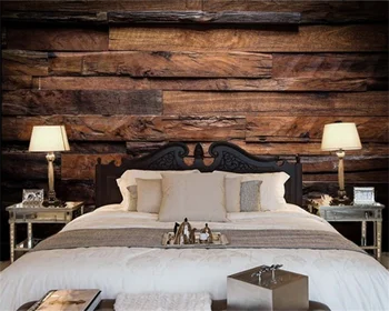 Papel de parede užsakymą tapetai gražus tamsiai nostalgišką retro medienos juostele miegamasis TV fono sienos freskos tėtis peint behang