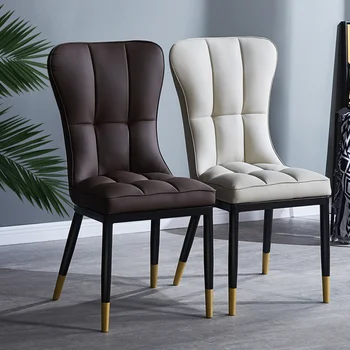 Nordic Light Luxury Valgomojo Kėdės, Modernaus Minimalistinio Šeimos Valgomojo Kėdės Laisvalaikio Atlošas Kėdės Oda Apmušti Sėdimieji Baldai