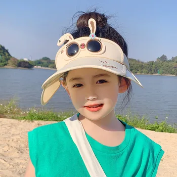 Cute Bunny Saulės Skydelis Girl 3-10 Y UV Apsauga Platus Kraštų Panama Vaikų Tuščias Top Hat Paplūdimio Kelionės apsaugos nuo Saulės, Skrybėlę Vaikai