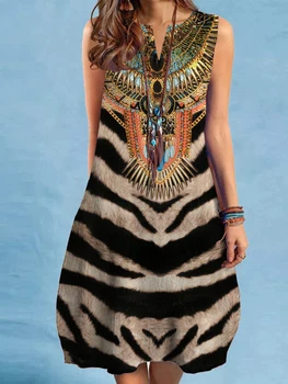 Tigras, Leopardas spausdinimui Sūpynės Vasaros Suknelės Moterims 2023 V-Kaklo, Rankovių Prarasti Boho Paplūdimio Apranga Šalis Suknelė Moterų S-3XL Sundress