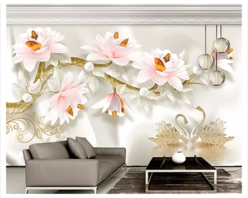 beibehang Custom classic šilkiniai mados tapetai, 3D stereo iškilumo magnolija Europos retro TV fono sienos dokumentų namų dekoro