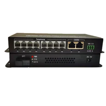 Aukštos Kokybės 2port 10/100/1000 Base-T 20KM 8 Kanalo PCM Telefono ryšio Optinio Pluošto Media Converter