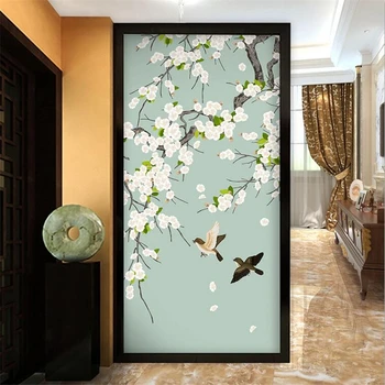 wellyu negalėjo Užsakymą tapetai 3d kriaušių žiedai ranka-dažytos modelis gėlės ir paukščiai Naujas Kinijos veranda fono sienos popieriaus