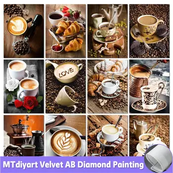 Kavos AB 5D Diamond Tapybos Virtuvė Visiškai Grąžtai Siuvinėjimo Nuotrauką Cirkonio Duona Kryželiu Rinkinys Dekoracijos Namų Puošybai