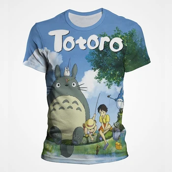 Studio Ghibli Totoro 3D T Shirts Vyrų Kawaii Anime Vaikams Spausdinimo Grafika, Trumpas Rankovėmis Viršūnes Vasaros Harajuku Kasdieniai Drabužiai