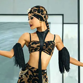 NY01 YZ017 Leopardas ir Callor Dizaino Moteriška lotynų Šokių Viršūnes Moterų Veiklos Dancewear Cha Cha, Samba Rumba Drabužiai