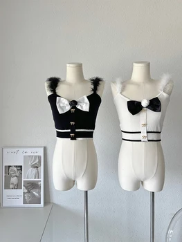 Vasarą Moterys Derliaus Korėjos Mados Dizaino Megztiniai Camisole Pasėlių Apynasrio Viršuje Prabanga Estetinės Streetwear Gyaru Kawaii Karšto Bustier