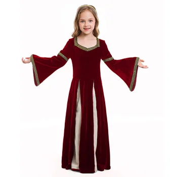 Vaikai Viduramžių ir Renesanso Suknelė Princesė Karalienė Cosplay Kostiumas Suknelė Raudona Skraiste Swing Suknelė Mergaitėms Vampyras Helovinas Kostiumai