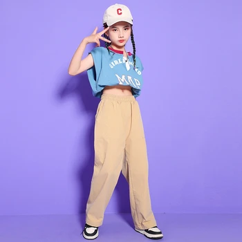 Vaikai Šventė Hip-Hop Drabužių Polo Pasėlių Bakas Marškinėlius Viršūnes Streetwear Chaki Kelnės Girl Berniukas Džiazo Šokio Kostiumų Rave Drabužiai
