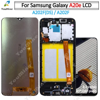 SAMSUNG Galaxy A20e LCD A202K Ekranas Touch Ekrano Skydelis skaitmeninis keitiklis su karkasu montavimas Samsung A20E A202 A202F/DS LCD