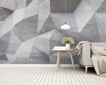 Šiaurės šalių šiuolaikinio minimalistinio abstrakčių geometrinių trijų matmenų linijų kambarį, miegamąjį, TV, sofa fone pilkos sienos freskos