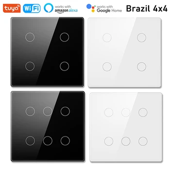 Tuya WiFi Smart Šviesos Jungiklis Brazilija 4x4 Touch Panel 4/6 Gauja LED Šviesos Jungikliai SmartLife App Nuotolinio Darbo su Alexa 
