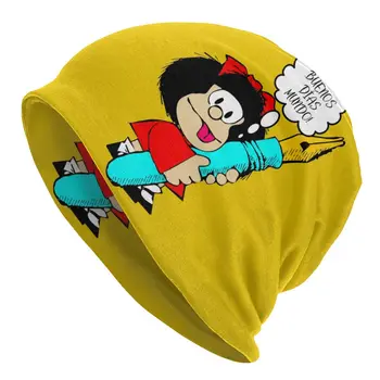 Kietas Mafalda Kepuraitė Variklio Dangčio Megzti Skrybėlę Vyrai Moterys Mados Unisex Animacinių Filmų, Komiksų, Žiemą Šilta Skullies Beanies Kepurės