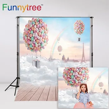 Funnytree fonas fonas stebuklų karšto oro baliono vaivorykštė Eifelio Bokštas vaikas dangaus foto photophone photozone fotografija