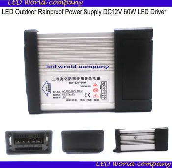 Led Lauko Rainproof Rainproof Maitinimo šaltinis AC 190-240V DC12V 60W LED Driver Apšvietimo Transformatoriai