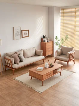 Vyšnių medienos sofa, Nordic all-medžio masyvo audinio derinys baldai, Japonijos kėdė, sofa, moderni ir paprasta