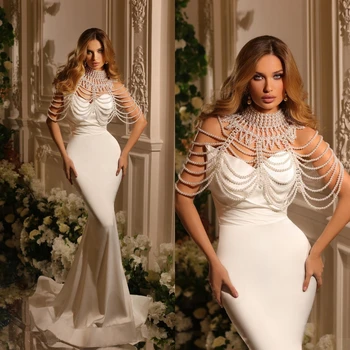 Pasakų Undinė Vestuvių Suknelės, Perlų Brangioji Puošnios Vestuvinės Suknelės pagal Užsakymą Pagaminti Satino Vestido de novia