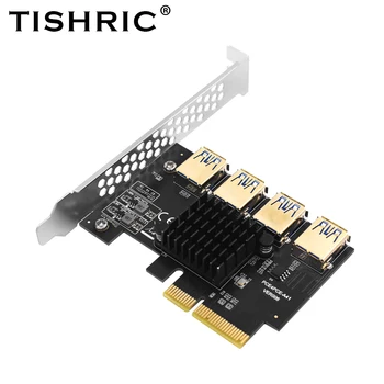 TISHRIC PCI Express Daugiklis PCI-E 4X 4 USb3.0 Slot Adapter PCIE 1 Iki 4 Stove Vaizdo Kortelė Bitcoin Miner PCI-E Riser Card