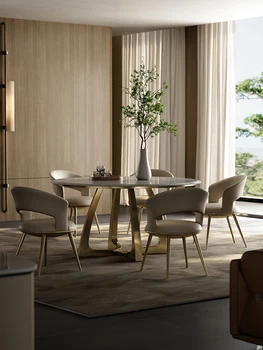Italijos minimalistinio odos valgomojo kėdė dizaineris high-end luxury home atlošas, su porankiais valgomojo kėdės