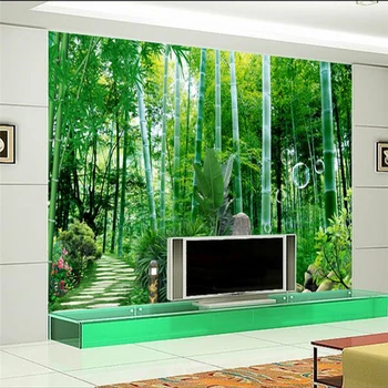 beibehang Šiaurės šalių šiuolaikinės bambuko TV fono sienos užsakymą didelės freskos žalia šilko tapetai papel de parede para quarto
