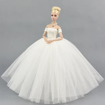1 Vnt Princesė Rankovėmis Lėlės Balta Vestuvinė Suknelė Vakare Šalies Nešioja Nėrinių Suknelė Drabužius Barbie Lėlės Priedai 084F