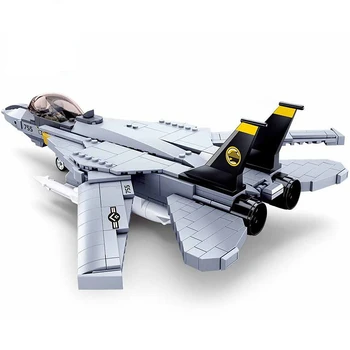 404PCS Oro Pajėgų F-14 Panda Fighter Modelis Plytų Orlaivių Lėktuvas Aviacijos Kūrybos Karo Kariniai Blokai Žaislai Vaikams