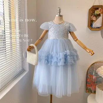 Mergaičių high-end temperamentas princess Tutu suknelė 2023 vasaros nauja vaikų gimtadienio suknelė suknelė tinklelio suknelė didelis suknelė hem