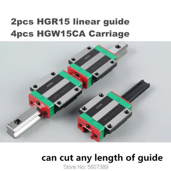 2vnt HGR15 1100 12001500 mm linijinis kreipiančioji liniuotė su 4 vnt. tiesinis bendrosios vežimo HGW15CA CNC dalys