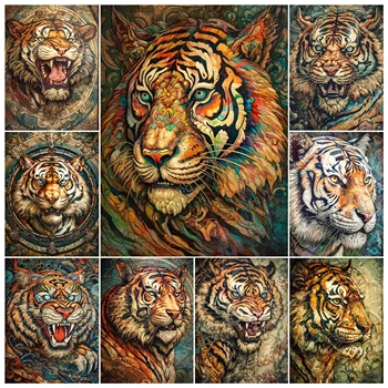 Anotacija Spalvinga Tigras 5d Visą Diamond Gręžimo, Dažymo Naujas 2023 Fantazijos Gyvūnų Big Cat Meno Mozaikos Kryželiu Namų Dekoro S622