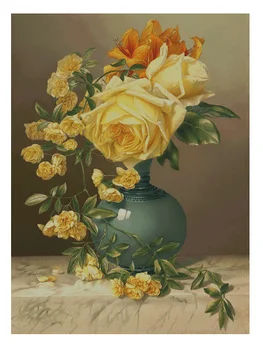 Gėlės Aliejaus Tapybai Vaza Gėlių Puokštė Siuvimo rinkinys, Aukščiausios Kokybės Skaičiuojami Kryželiu Rinkiniai 14CT 16CT 18CT), jei panaudoto nemarginto drobė