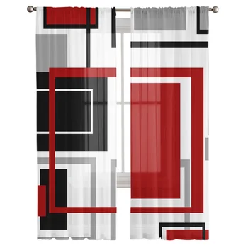 Juoda ir Raudona Blokai Abstrakčių Geometrinių Šiuolaikinio Meno Gyvenamasis Kambarys, Virtuvė, Šifono Užuolaidų Jaunimo Miegamasis Vien Grindų Užuolaidų