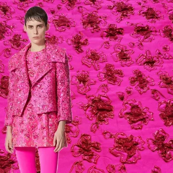Europos Ir Amerikos 3D Pink Gėlių Aukso Viela, Elastiniai Siūlai-dažytos Audinio Moterų Suknelė Kailio Striukė Rankų darbo 