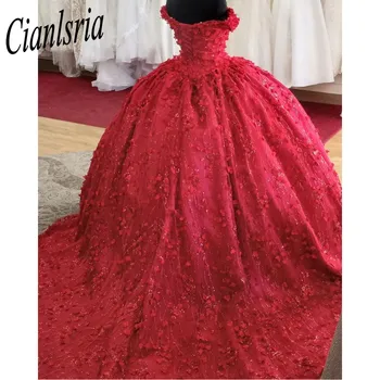 Sparkly Raudona Quinceanera Suknelės 15 Šalies Seksualus Off-Peties, Aplikacijos, Nėrinių Oficialaus Princess Saldus 16 Birthday Chalatai