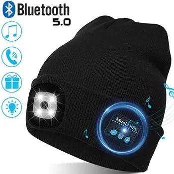 Šiltas Bluetooth 5.0 LED Skrybėlę Belaidė Stereofoninė laisvų Rankų įranga, Muzikos Grotuvas su MIC laisvų Rankų Paramos Tamsos Įkrovimo Ausinių