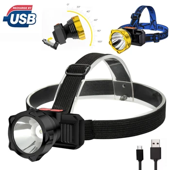 1200mAh LED Žibintai Nešiojamų Naktį Žvejybos Priekiniams USB Įkrovimo Vandeniui 90° Reguliuojamas Galvos Žibintuvėlis, Kempingas Žibintuvėlis