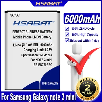 6000mAh HSABAT Bateriją, skirtą Samsung Galaxy Note III Neo 3 Pastaba neo N7502 N7505 N750 Galaxy 3 pastaba mini N7506V N7508V