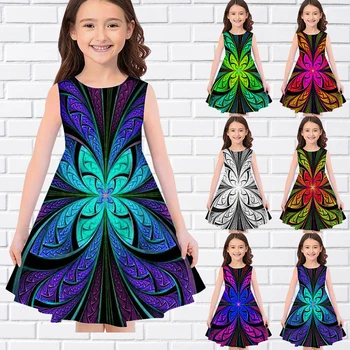 Drugelis Modelio 3D Spausdinimo Vasaros Rankovių Mergina Suknelė Atsitiktinis O-Kaklo Ilgų Suknelių Mados Mergina Suknelės Eid Vaikų Suknelės
